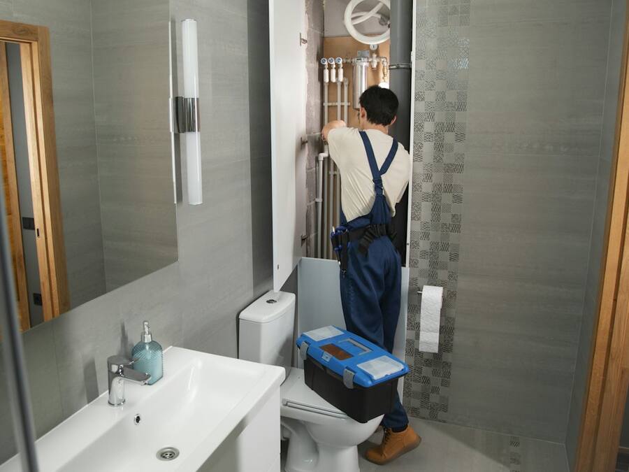 Tecnico al lavoro in un bagno